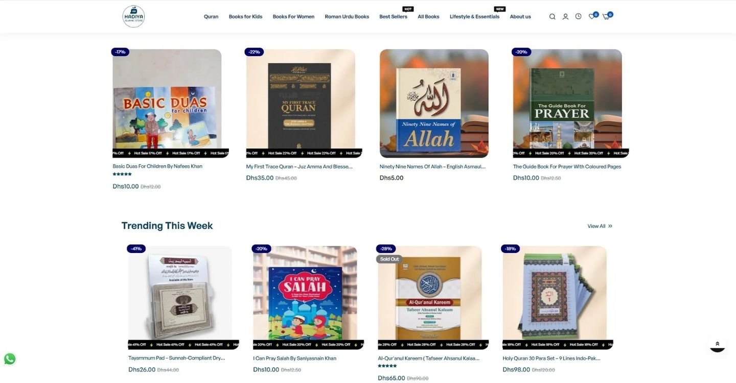 Hadiya Islamic Store website designed by UniversalDigi