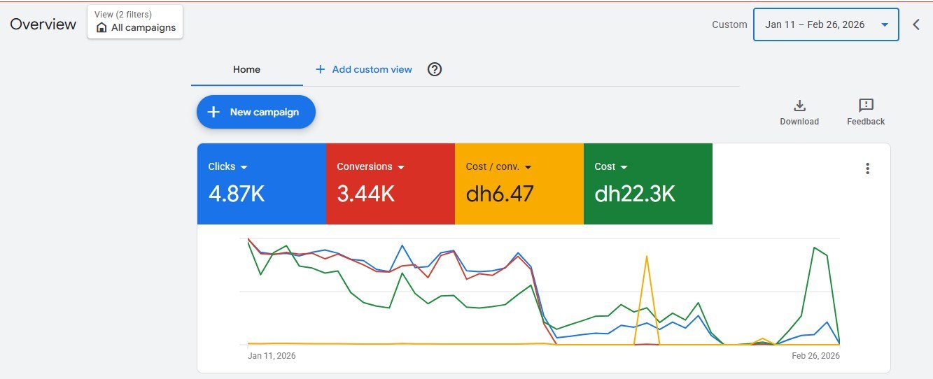 Google Ads dashboard: Lead generation for a UAE business